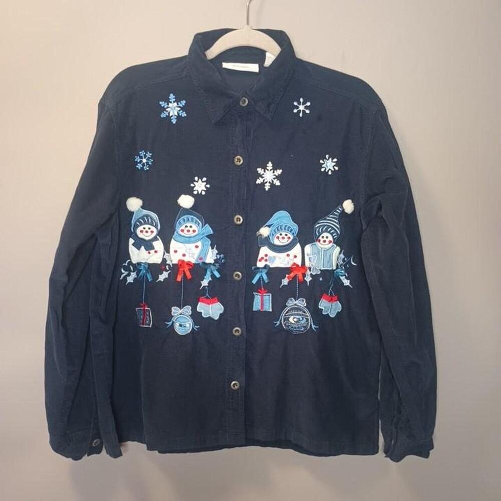 Dressbarn navy blue cotton snowman